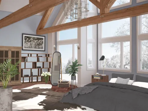 Winter bedroom country house