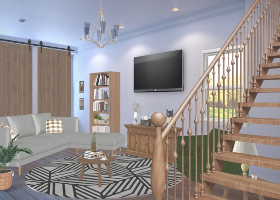 green and brown family room Design Rendering