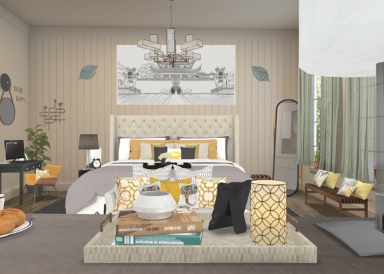 guest bedroom -golden brick  Design Rendering