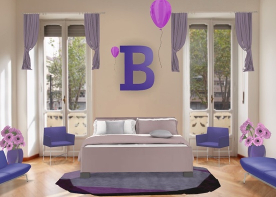 purple kid bedroom Design Rendering