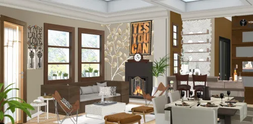 Sala. Conjugado com sala de jantar Rústico Ao Nude 🍂🛋️