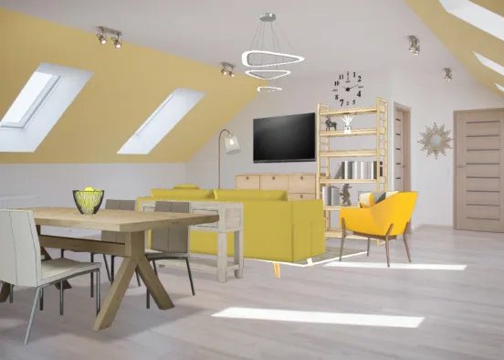 The yellow living room Design Rendering