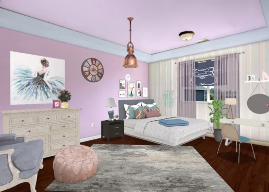 pink and blue bedroom Design Rendering
