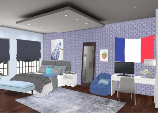 blue and White bedroom Design Rendering