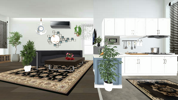 Common living & kitchen Design Rendering