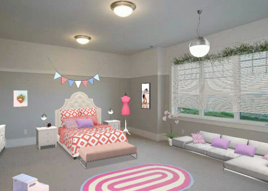 Simple pink and white bedroom Design Rendering