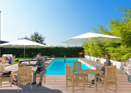 A family get together by the pool Design Rendering