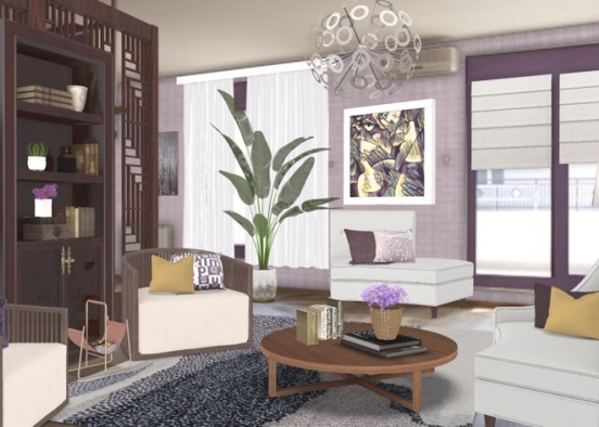 Apartment with tones of violet and purple with wood accents! Design Rendering