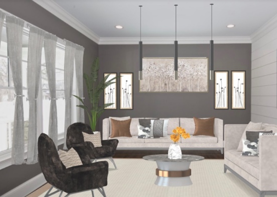 This living space displays tones of gray with a touch of brown! Design Rendering