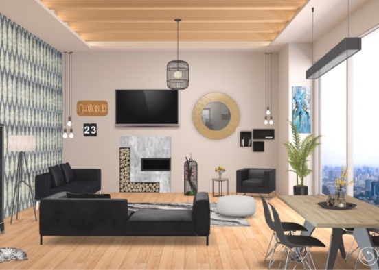 Modern dining room-living room  Design Rendering