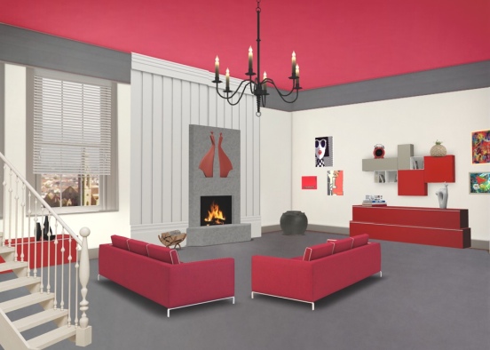 soggiorno rosso Design Rendering