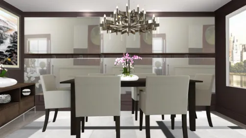 Sala de jantar com espelho para dar amplitude.