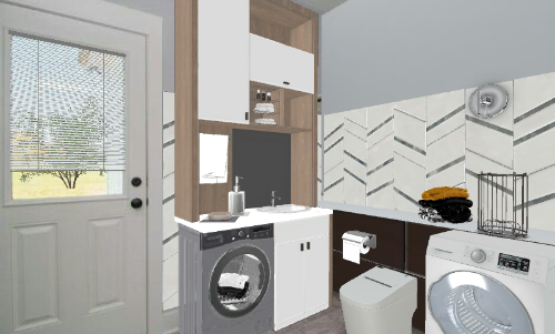 A laundry with a toilet idea  Design Rendering