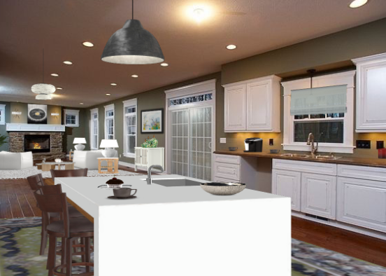 Kitchen, living room Design Rendering