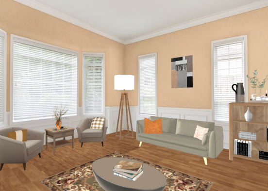 Orange Living Room Design Rendering