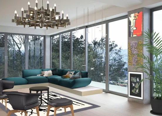 Living room with the beautiful view Design Rendering