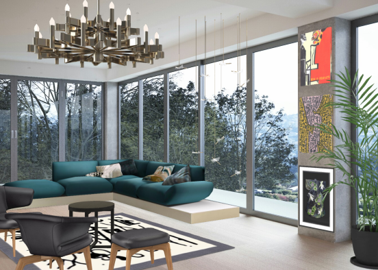 Living room with the beautiful view Design Rendering