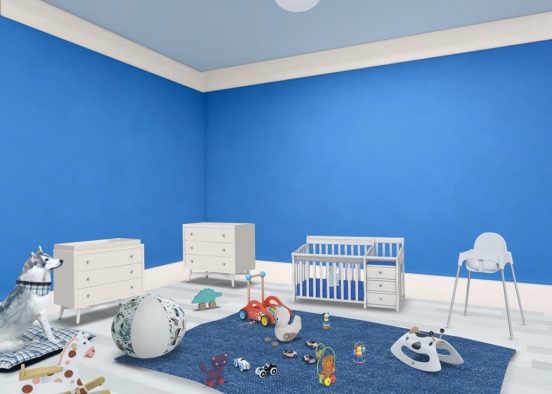 White & Blue baby's bedroom Design Rendering