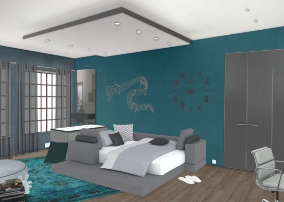 Turquoise & Grey Bedroom Design Rendering