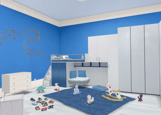 White & Blue kid's bedroom Design Rendering