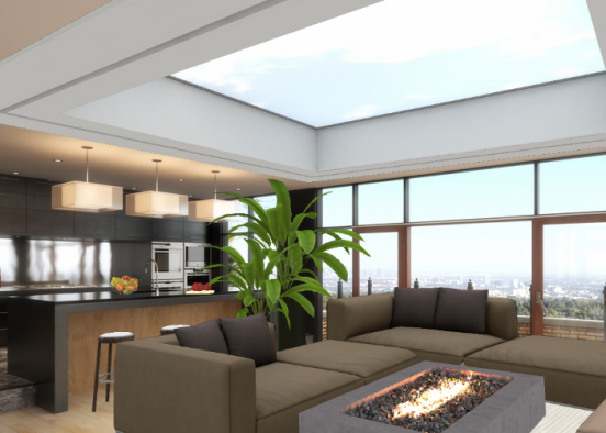 Kitchen+living room Design Rendering