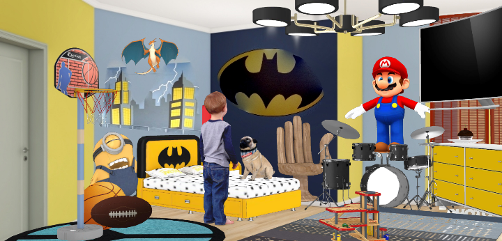 From toddler to big boy. Batman room . Design Rendering