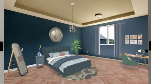 habitación de matrimonio con toques azules 