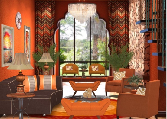 Orange living room Design Rendering