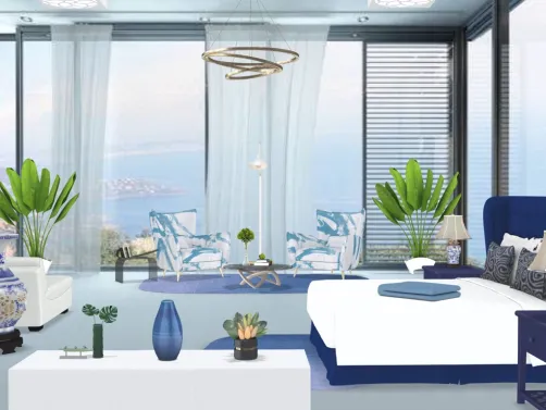 Hotel by the sea bedroom.