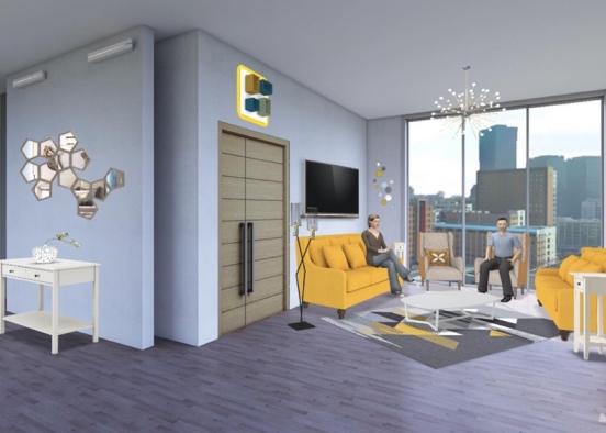 yellow in the living room Design Rendering
