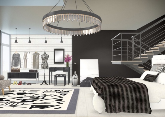 Black Accent Bedroom Design Rendering