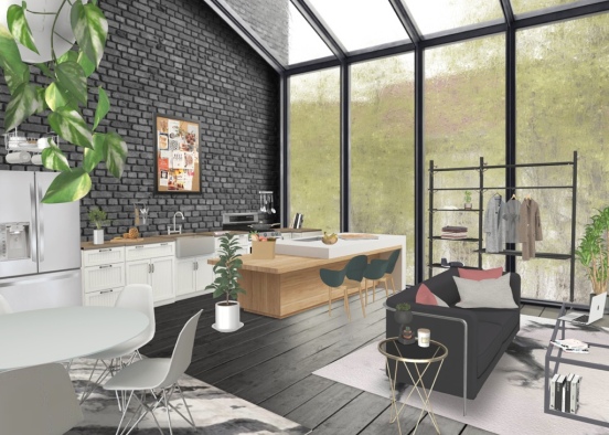 kitchen and dining with a lil’ bit of living Design Rendering