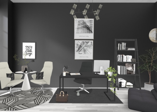 black and white minimalistic office  Design Rendering