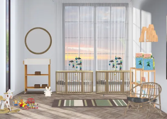 a adorable twins nursery I did not work that hard but at the end it turned out cute hope you like it🤗 Design Rendering