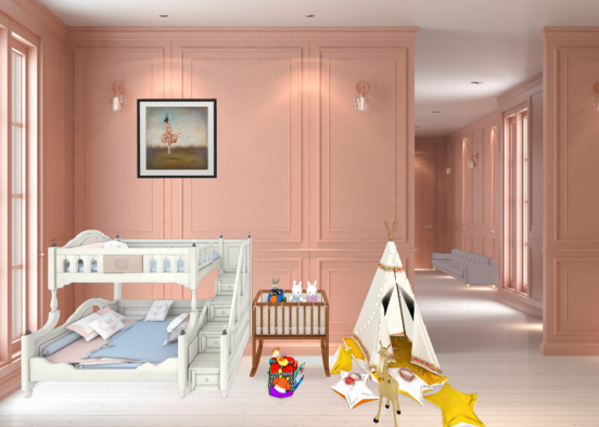 Girl and baby bedroom  Design Rendering