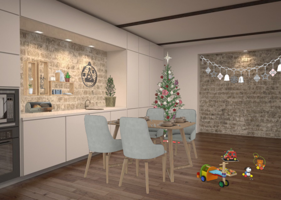 Family kitchen in Christmas eve  Design Rendering