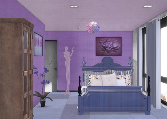 My Purple coloured Bedroom Design Rendering