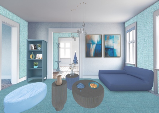 My Blue Coloured Hall Design Rendering