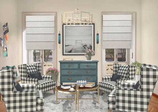 preppy and plaid living room Design Rendering