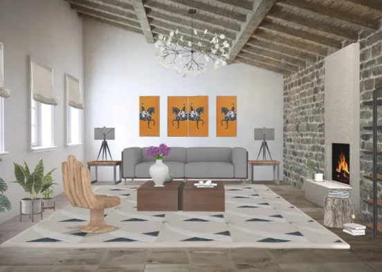 Modern Interpretation of a Rustic Living Room Design Rendering