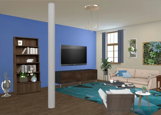 Salon w kolorze niebieskim Design Rendering