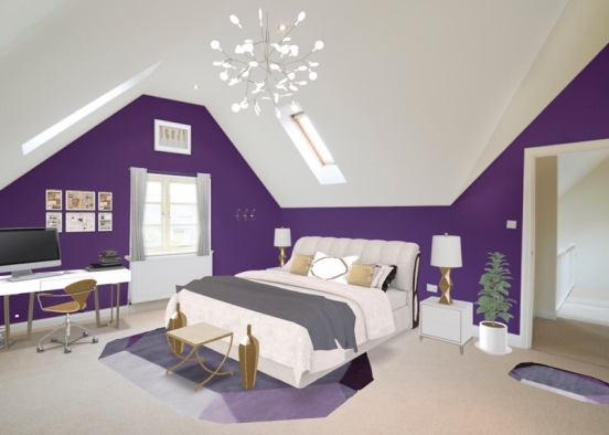 Purple Gold Bed Design Rendering