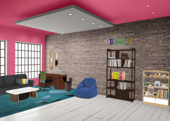 Office and library room. Design Rendering