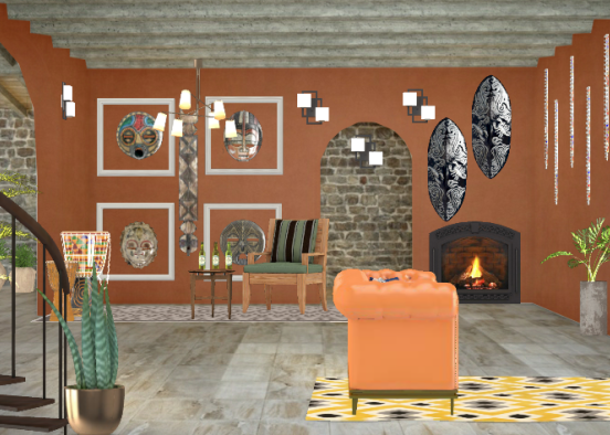 African theme living room Design Rendering