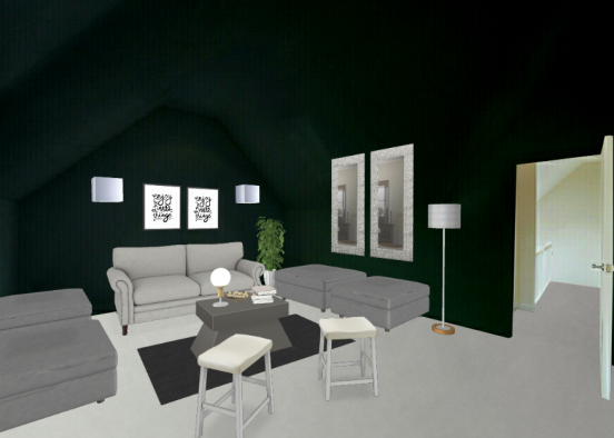 Attic remodeled into a living room Design Rendering