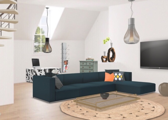 Nice loft living room combination Design Rendering