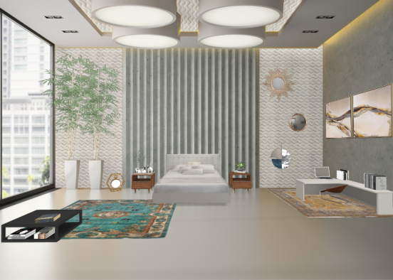 Bedroom with asian modern inspo Design Rendering