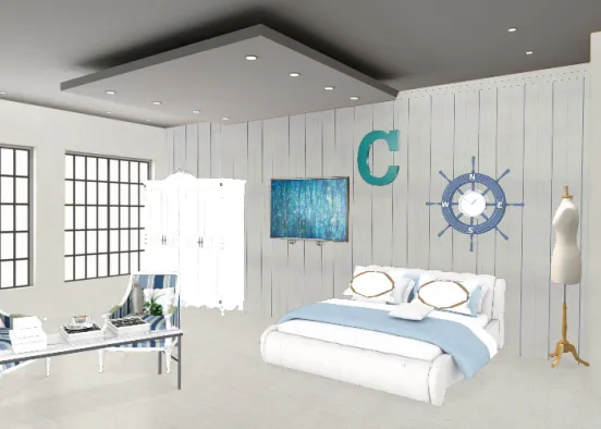 Blue bedroom with accessories  Design Rendering