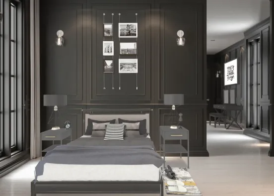 Modern Chic Black Bedroom Design Rendering