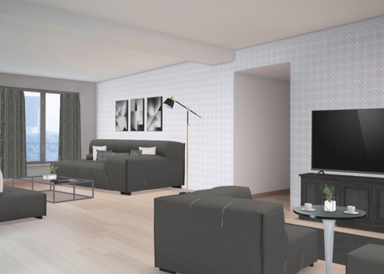 Monochromatic Gray Living Room Design Rendering